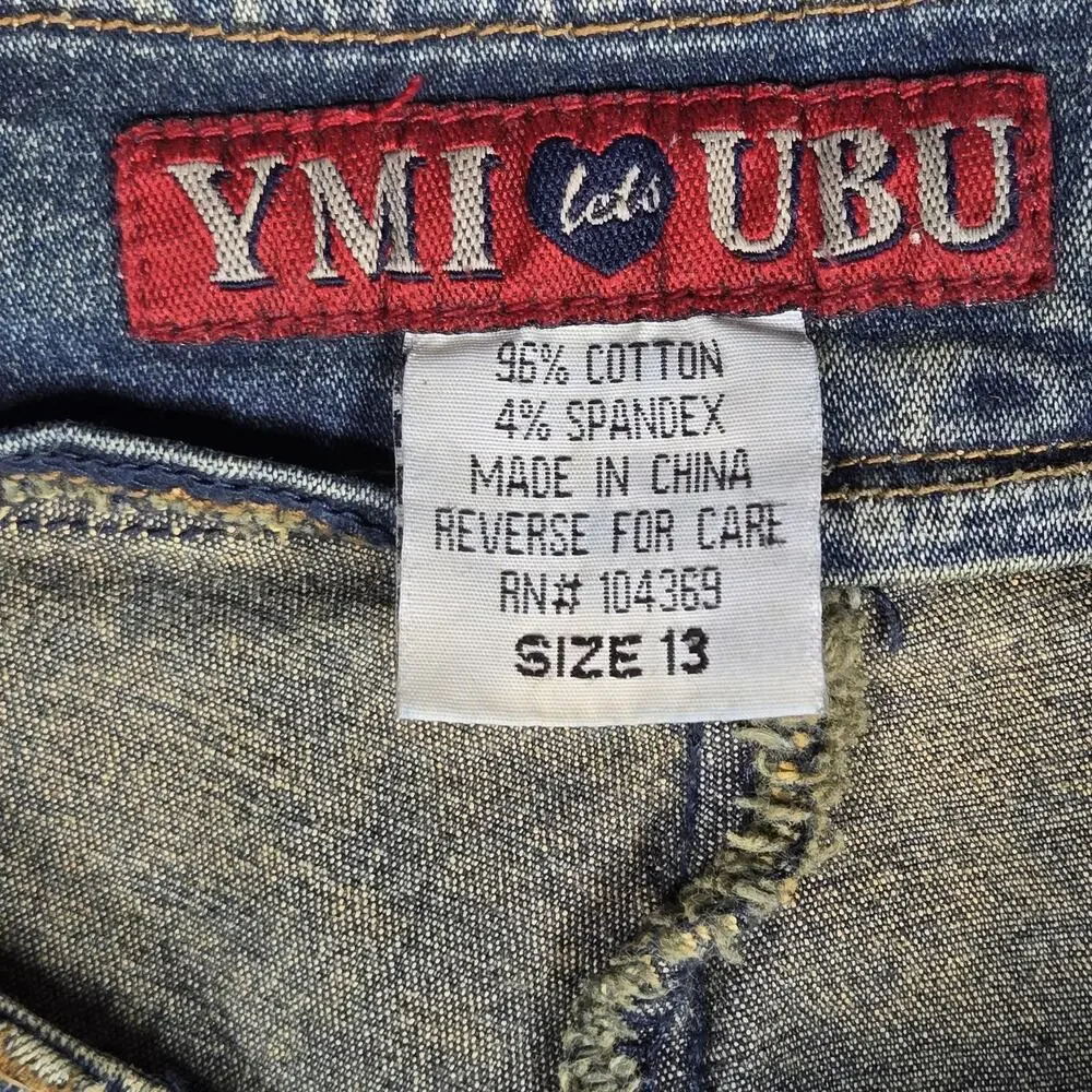 VTG YMI UBU Jeans 32x32 (JR 13) Split Hem Flare Leg Jeans Y2K Pocketless Stretch